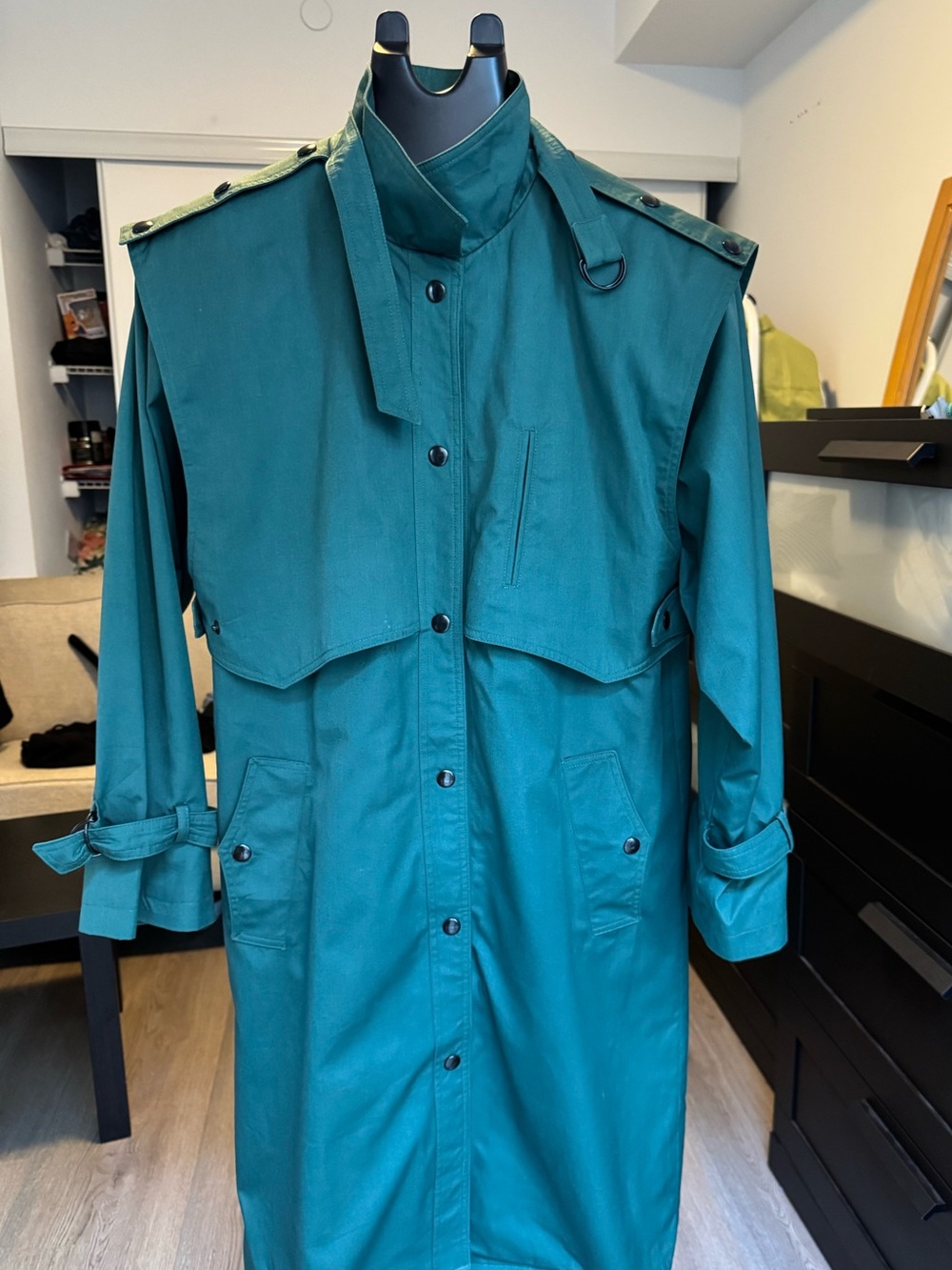Vintage 80s/90s Cyclone Emerald Green Trench Coat - Size 8 (M)